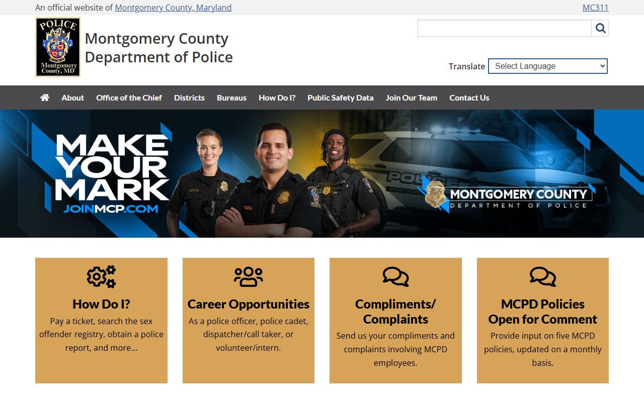 Montgomery County Police homepage for Aspen Hill booking releases