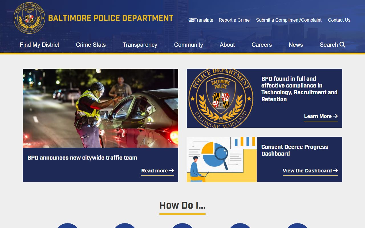 Baltimore Police Department main page for Baltimore booking releases