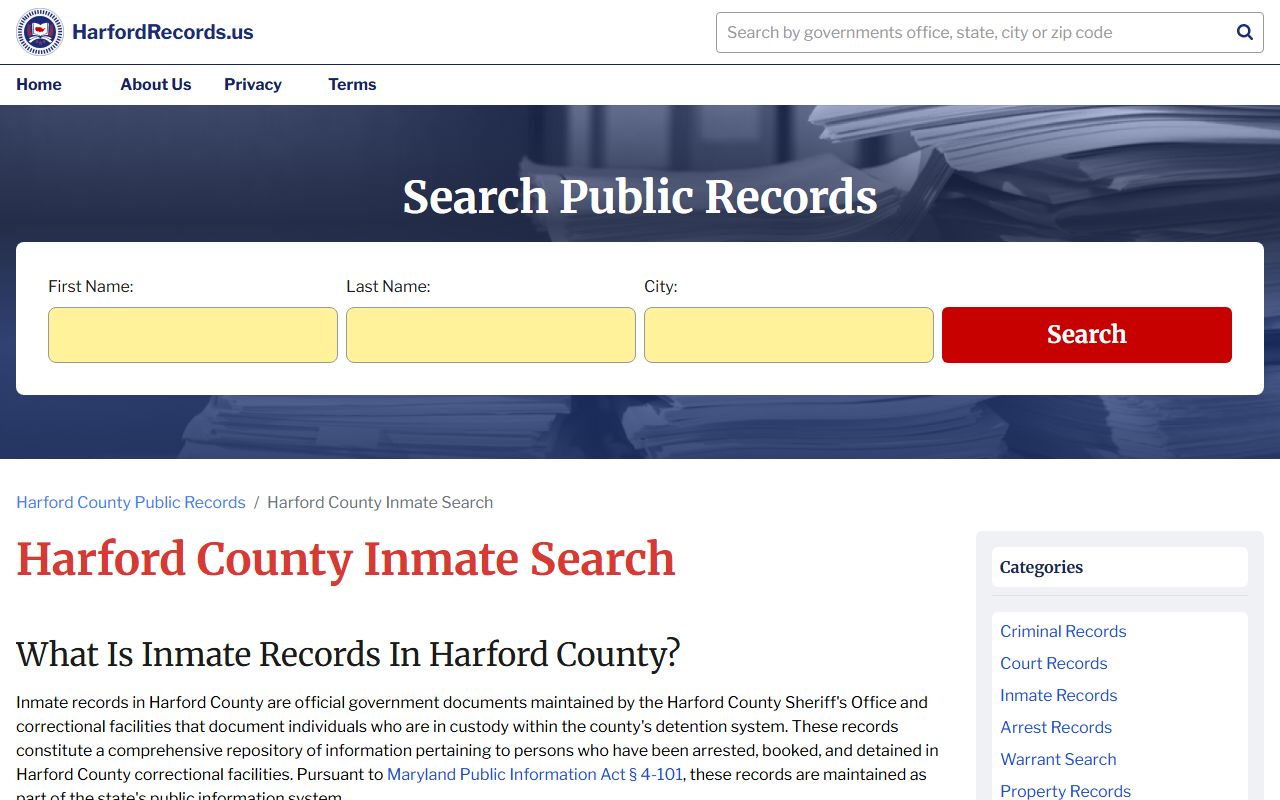 Harford County inmate search for Bel Air South booking releases