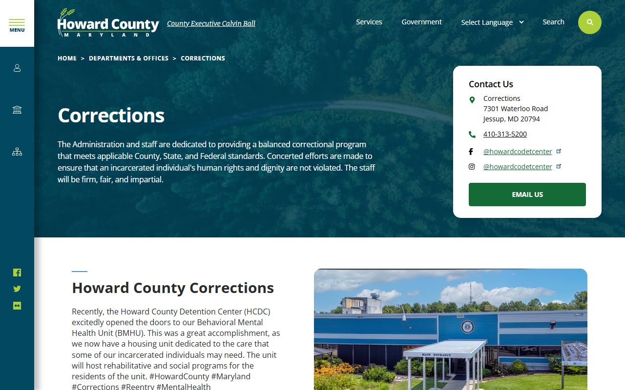 Howard County Corrections page for Columbia booking releases