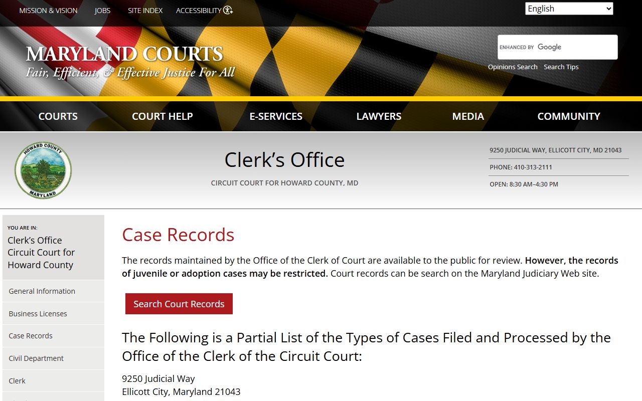 Howard County court records page for Ellicott City booking releases