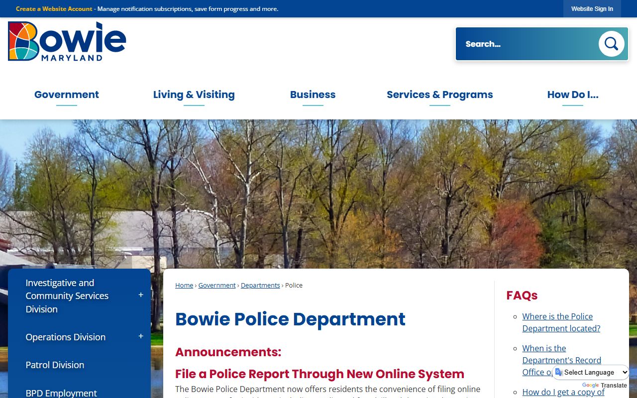 Bowie Police Department website for booking releases