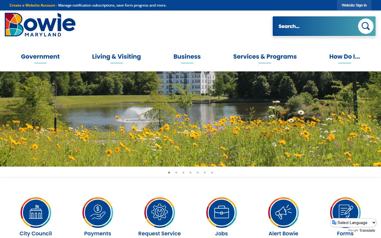 City of Bowie main page with police and booking release resources