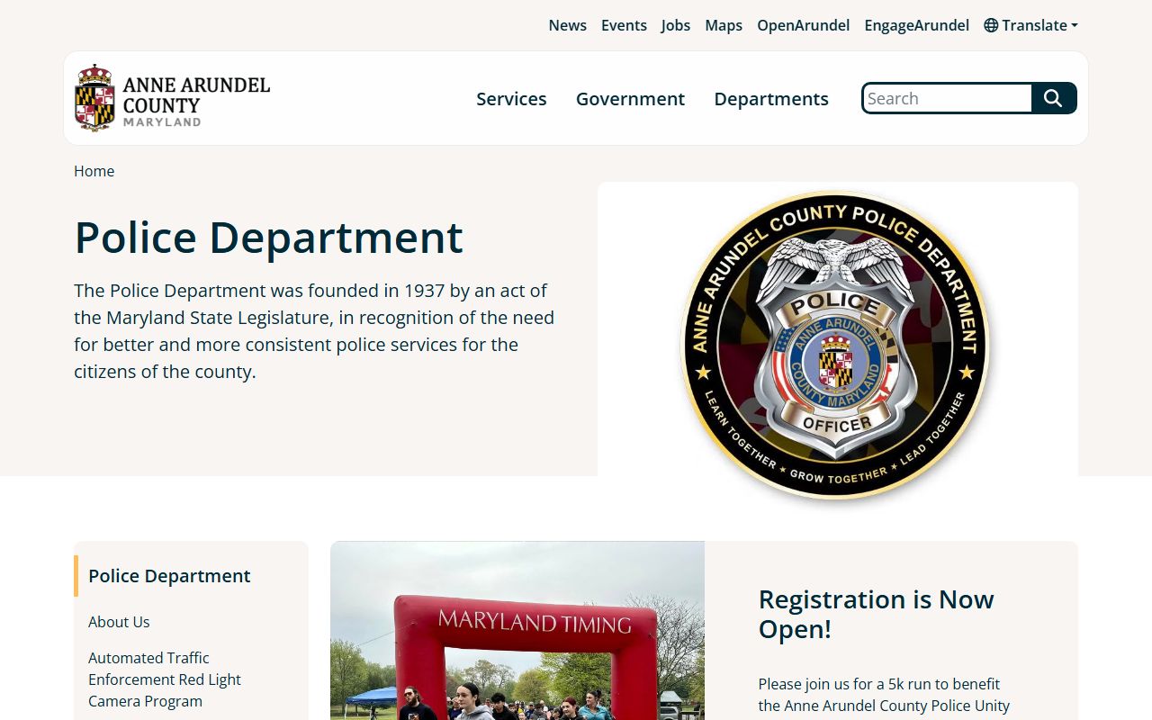 Anne Arundel County Police Department homepage for Severn booking releases