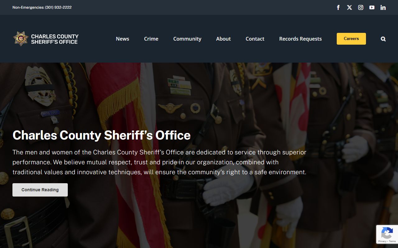 Charles County Sheriff's Office homepage for Waldorf booking releases