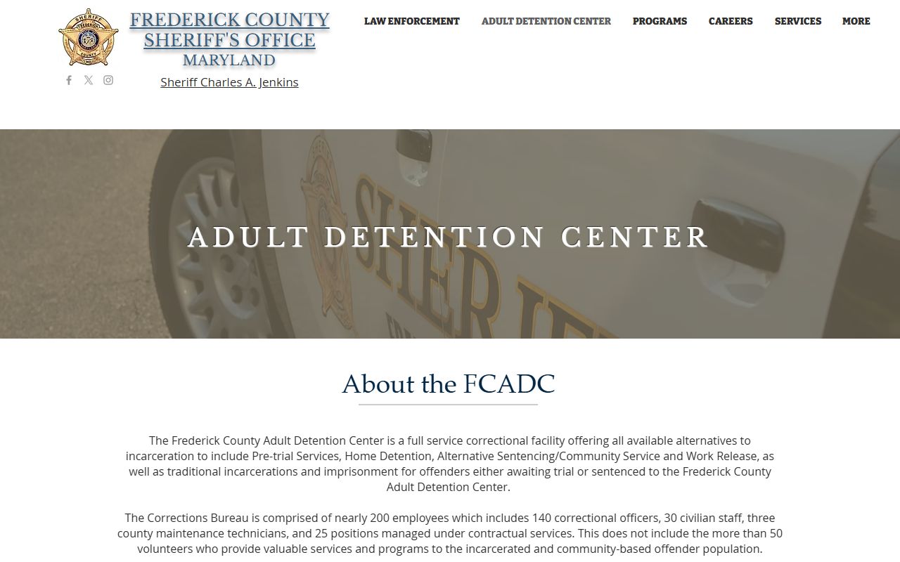 Frederick County Adult Detention Center page for booking releases