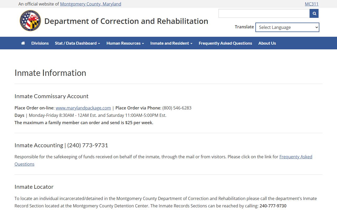 Montgomery County inmate information page for booking releases