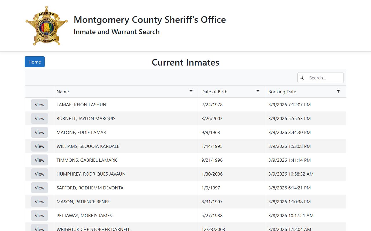 Montgomery County Sheriff inmate search portal for booking releases