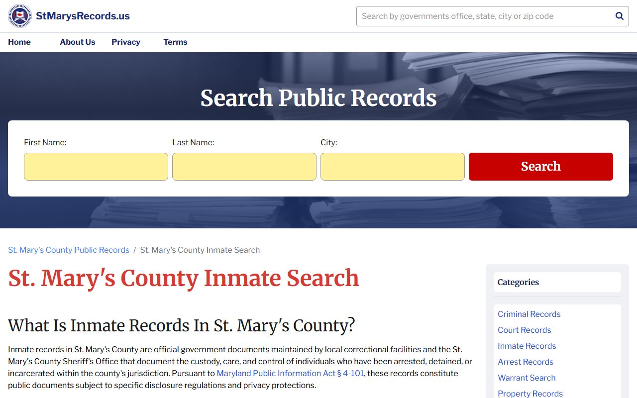 St. Mary's County Sheriff inmate search for booking releases