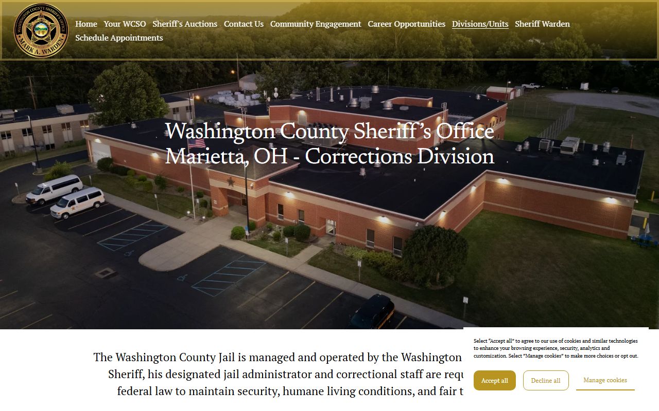 Washington County Sheriff corrections page for booking releases lookup