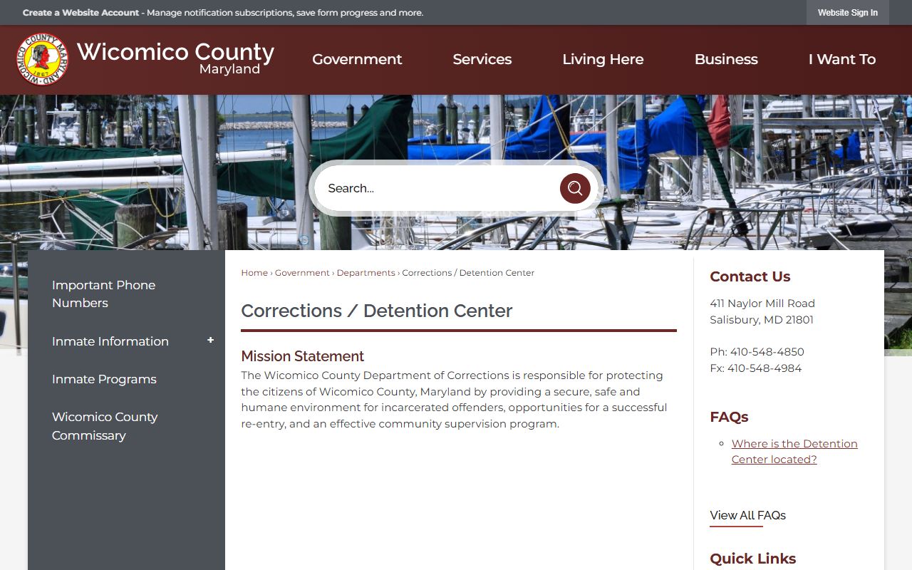 Wicomico County Detention Center page for booking releases