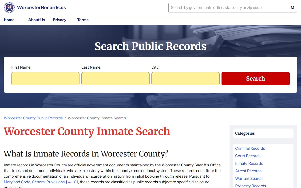 Worcester County Sheriff inmate search for booking releases