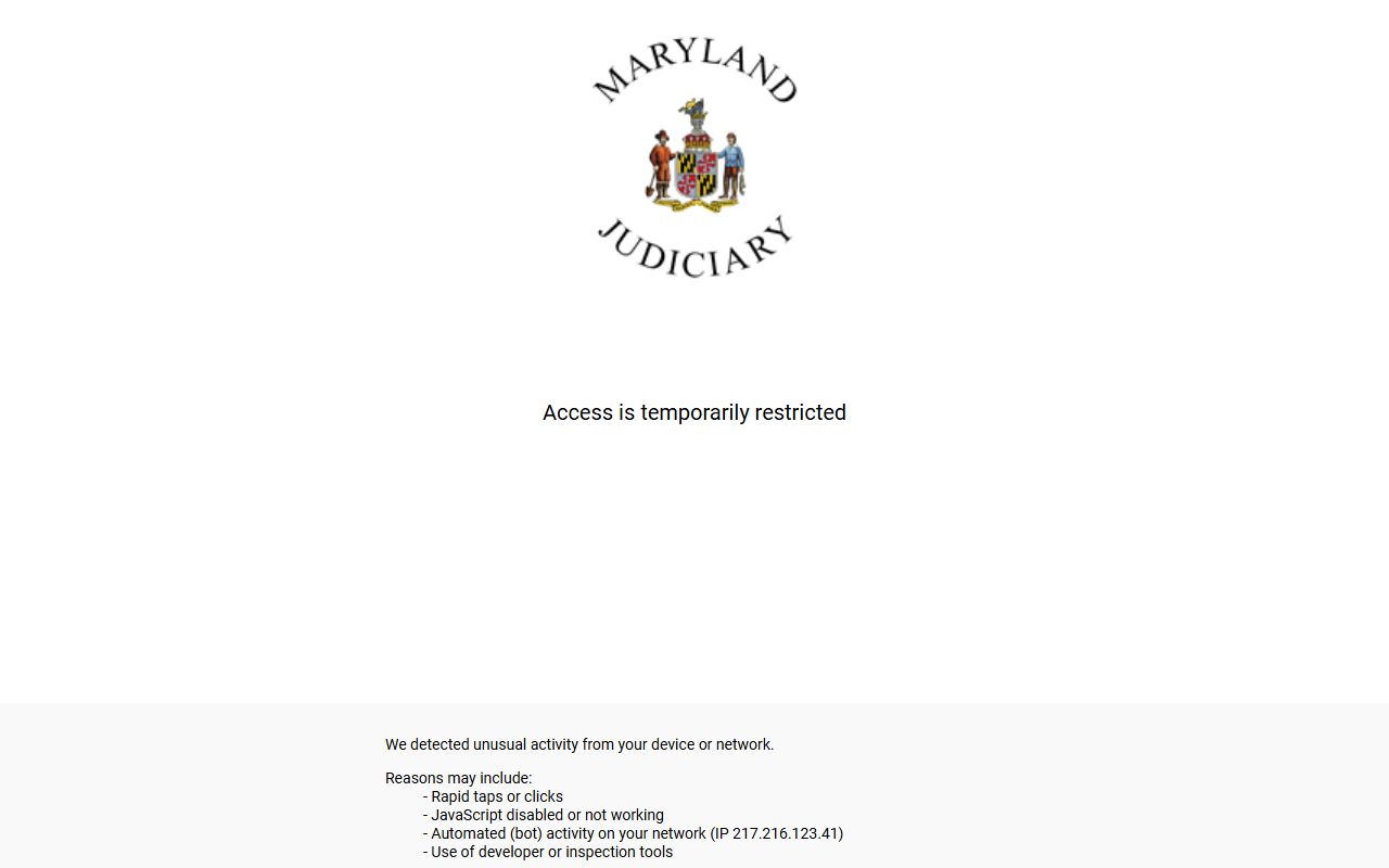 Maryland Judiciary Case Search portal for booking releases